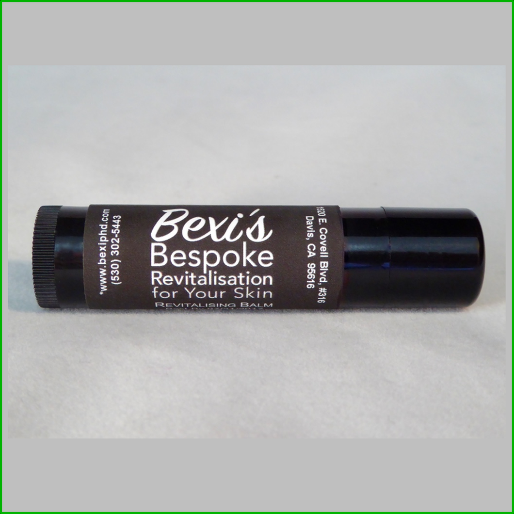 Bexi's Bespoke Revitalisation Balm is made with coconut oil, organic lime juice, organic aloe vera leaf juice, organic ginger, honey, shea butter, macadamia nut oil, beeswax, elderberry fruit extract, guar gum, a proprietary blend of essential oils and nothing else.   It soothes eczema, dry chapped lips, skin under eyes, and dry skin anywhere else on your body.  Suitable for Sjogren's patients with dry, sensitive skin.