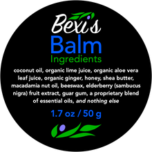 Load image into Gallery viewer, Bexi&#39;s Bespoke Revitalisation Balm is made with coconut oil, organic lime juice, organic aloe vera leaf juice, organic ginger, honey, shea butter, macadamia nut oil, beeswax, elderberry fruit extract, guar gum, a proprietary blend of essential oils and nothing else.   It soothes eczema, dry chapped lips, skin under eyes, and dry skin anywhere else on your body.  Suitable for Sjogren&#39;s patients with dry, sensitive skin.
